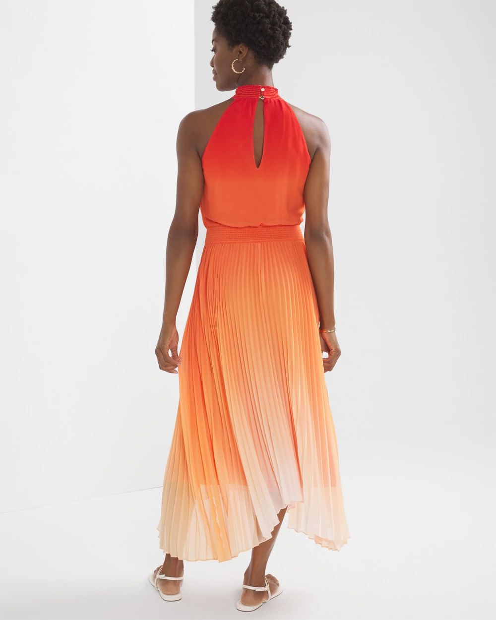 Halter Neck Pleated Panel Midi Dress - White main image 1